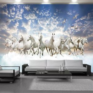 Custom 3d Animal Wallpaper Galloping White Horse Mural Living Room Bedroom Kitchen Home Decor Painting Modern Wallpapers