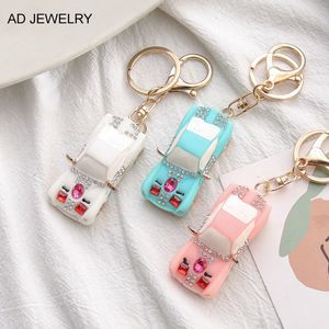 New Fashion Colorful Resin Car Keychain with Rhinestone Women Bag Accessories Key Rings