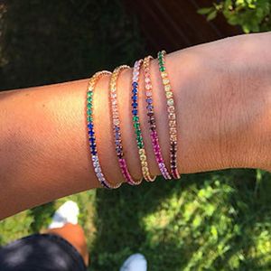 Charm Armband Multicolor Rainbow Dianty CZ För Kvinnor Justering Storlek Silver Färg Tennis Link Kedja Mode Smycken