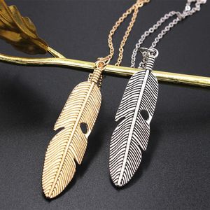 Pendant Necklaces Boho Design Womens Vintage Long Necklace Jewelry Gold Silver Color Simple Feather Colar Gifts