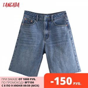 Tangada Frauen Vintage Blue Denim Quaste Reißverschluss Taschen Weibliche Retro Casual Shorts Pantalones JE89 210609