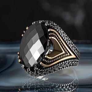 Ringos de cluster vintage Black Zircon Stone Men Ring 925 Sterling Silver feita na Turquia