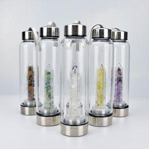 New Natural Quartz Gem Glass Water Bottle Direct Drinking Glass Crystal Cup 8 Styles DHL Fast Shipping