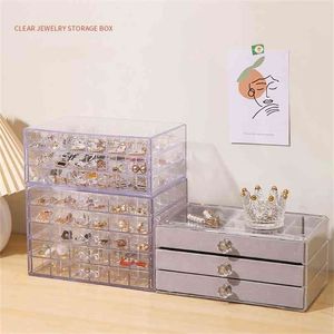 Smycken Förvaring Box Organizer Örhängen Halsband Diamantskärm Stativ Flanell Låd Transparent Plast Akryl 210922