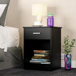 Nightstand with Drawer and Cabinet Bedroom Furniture 2-Tier End Table in Living Room Bedside Cabinets File Storage Organizer for Home Office
