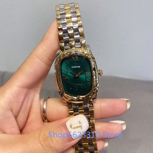 Orologio in acciaio inossidabile color oro quadrante verde orologio al quarzo moda famoso marchio orologio da donna rettangolo geometrico in acciaio inossidabile