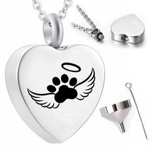 Pet souvenir pendant necklace angel dog with wings urn dog paw print cremation jewelry