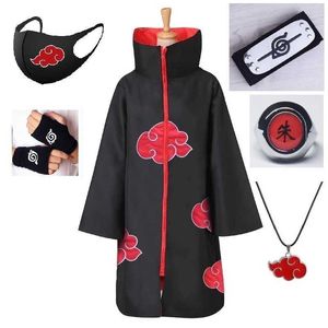 Akatsuki Uchiha Tobi Obito Akatsuki Cosplay Kostüm Mantel Maske Halloween Mann Frau Cosplay Kostüm Stirnband Zubehör Y0903