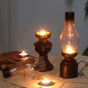 Retro Kerosen Lambası Mumluklar Ev Decoracion Süsler Açık Kamp Lambası Yağ Işık Fener Şamdan Vintage Heykelcik 210310