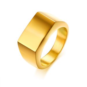 Punk uomini anello quadrato grande larghezza anelli con sigillo moda uomo nero anello dito gioielli in acciaio inossidabile