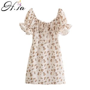 HSA Kobiety Sukienki Lato Sexy Floral Print Boho Beach Sukienka Wzburzyć Krótki Rękaw A Linia Mini Dress Wrap Sundress Sexy Dres 210716