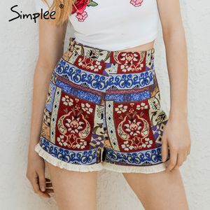 Simple Fringe Fringe Flower Summer Shorts Mulheres Zipper Boho Chic Cintura Alta Craques Feminino Vintage Folk Mini Shorts Bottle 210306