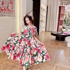 Barnkläder Vår sommar Modig blomma Skriv ut Passionate Resort Style Girls Dress Beautiful Dress Q0716