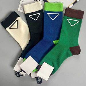 Womens socks pure cotton classic Triangular leather design mens autumn and winter Academic style couple Medium sock Average code