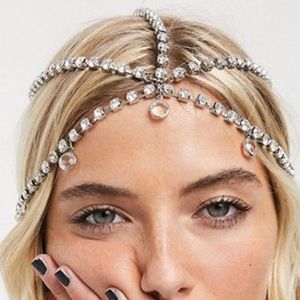 Hårklämmor Barrettes Cosysail Trendy Rhinestone Head Chain Brudtillbehör för kvinnlig glänsande kristall panna pannbandsmycken