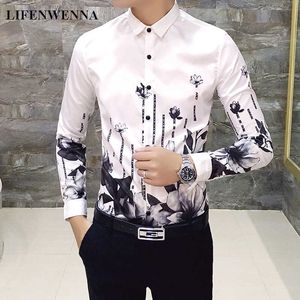 LifeNwenna Moda Drukuj Koszula Mężczyźni Królewski Retro Długie Rękaw Koszule Party Klub NightClub Tuxedo Koszulki Casual Slim Fit Streetwear Homme 210528