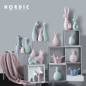 Nordic cerâmico artesanato artesanato ornamentos elefante gato cervos miniatura figurinhas bonito decoração de casa acessórios para sala de estar c0220