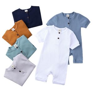 Barn designer kläder baby solid ärmlös rompers pojkar sommar bomull andningsbara jumpsuits onesies spädbarn casual knapp bodysuit ll371