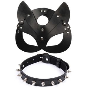 Porrfetisch huvudmask pisk bdsm bondage begränsningar pu läder katt halloween mask rollplay sex leksak för män kvinnor cosplay spel q0818