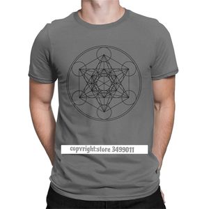 MetaTrons Cube Цветок жизни Топы футболки Мужская Хлопок Сумасшедшая Футболка Священная Геометрия Magic Maila Tee Fitness 210714