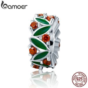 BAMOER Christmas Jewelry 100% 925 Sterling Silver Christmas Tree Sign, Clear CZ Beads fit Charm Bracelet Jewelry Gift SCC317 Q0531