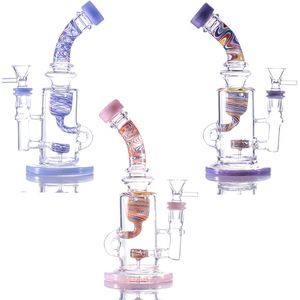 Three colors hookahs for Twisted flower flat section funnel bong dab rig water pipe