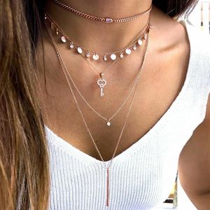 Pendant Necklaces 5Pcs/Set Simple Women Set Crystal Key Disc Tassel Geometric Clavicle Chain Gold Necklace Party Jewelry