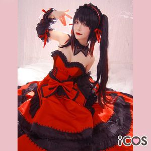 Anime Tarihi Canlı Tokisaki Kurumi Cosplay Kostüm Yeni Fursuit Moda Kırmızı Örgün Elbise Kadın Rol Oyna Giyim Y0913