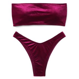Velvet Bikini 2021 Thong Swimsuit Solid Sexy Bandeau Natação Terno para Mulheres Swimwear Brasileiro Terno de Banho Maio Bathers 210305