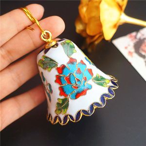 Chinese Cloisonne Enamel Filigree Small Bell Pendant Ornaments Home Decor Christmas Tree Hanging Accessories Car Keychain Charms with Box