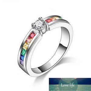 Mode Rainbow Engagement Lova Ringar för Kvinnor Zircon Rhinestone Vintage Luxury Finger Ring Bröllopsfest Smycken Gift Fabrikspris Expert Design Kvalitet