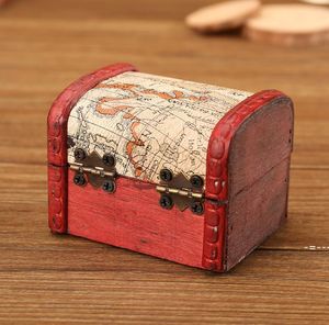 Newvintage Biżuteria Pudełko Mini World World Map Wzór Metalowy Pojemnik Organizator Przechowywanie Case Handmade Treasure Chest Drewniane małe pudełka RRE1094