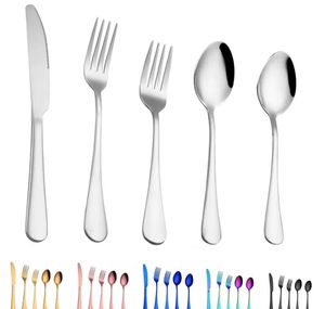 2021 Nowy 5 sztuk / zestaw Zestawy Flatware 6 Kolory Obiad Zestaw Flatware Widelski Nóż Łyżka łyżeczka Zestawy Eleganckie Akcesoria kuchenne Eleganckie Cutlery