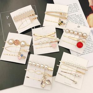 2021 Ozdoby świąteczne 3 sztuk / zestaw Kobiet Barrette Metal Gold Pearl Hair Klips do 2021 Moda Koreański Pinki Hairband Akcesoria Biżuteria