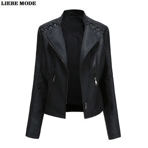 Punk streetwear jaqueta de couro faux mulheres harajuku zipper motocicleta motocicleta fita jaquetas casacos casacos senhoras carrinho colar roupa outerwear 211007