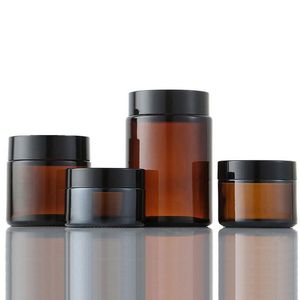 Bruin Amber Glas Cream Fles Jar Black Deksel 5G 10G 15G 30G 50G 100G Cosmetische potten Verpakking Flessen