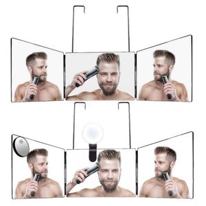 Espejos Mejora el espejo de tres vías con relleno ligero, espejo de tocador de baño, lupa automática de herramientas de barbero