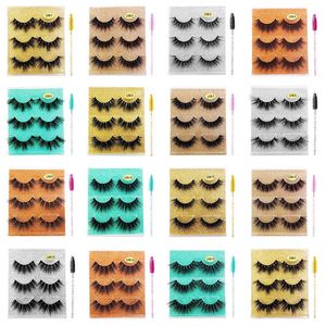 3 Pairs/box 3D Mink Eyelashes Fluffy Thick Wispy Natural False Eyelash With Glitter Packing Cruelty Free Multilayer Eye Lashes Extension