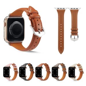 Slim Läderrem för Apple Watch Series 6 5 4 SE Bands Mode Armband Armband Iwatch 44mm 42mm 40mm 38mm Watchband Smart Tillbehör