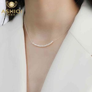 Ashiqi 925 sterling argento sorriso collana gioielli di perle d'acqua dolce naturale per le donne di moda