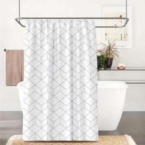 Shower Curtains Rectangular Lattice Cube Printing Waterproof Curtain For El Bathroom Free Hooks