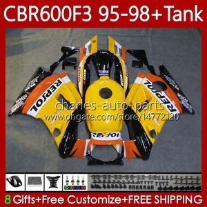 ボディワーク+タンク用ホンダCBR600F3 600CC 600FS 95-98 Body Repsol Yellow 64 No.165 CBR 600 600F3 CBR600 F3 FS CC 1995 1996 1997 1998 CBR600FS CBR600-F3 95 96 97 98フェアリングキット