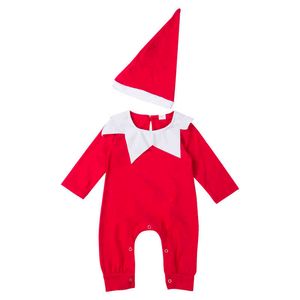 Christmas Elf Costume Newborn Infant Kids Baby Boy Girl Romper Long Sleeve Jumpsuit + Hat Outfits Sets G1218