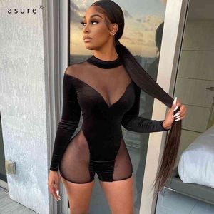 Garment Body Sexy Playsuit Women Romper Bodies Femme Transparent Overalls Female Baddie Clothing Club Outfit K20Q10315 210712