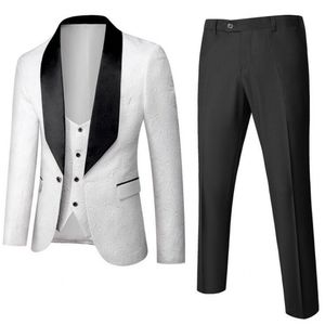 2022 Classy Black Wedding Tuxedos Mens Suits Slim Fit Shawl Lapel Prom BestMan Groomsmen Blazer Designs 3 Piece Set( Jacket+Vest+Pants+Bow) Custom Made Real Image B2023