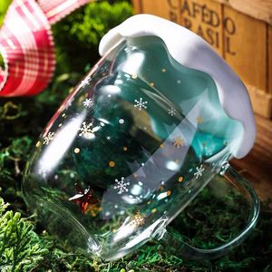 Die neueste 9OZ-Kaffeetasse aus Glas mit Deckel, Wasserbecher im weihnachtlichen Sternen-Stil, separate Box-Verpackung, unterstützt individuelles Logo