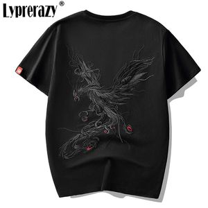 Lato z krótkim rękawem Casual Men Haft T-shirt Topy Chinese Style Phoenix Oryginalna bawełniana koszulka