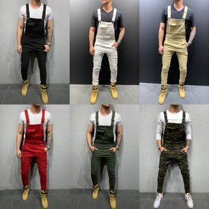 Overalls For Men toptan satış-Serin Tasarımcı Marka Kot Adam Pantolon Erkekler Için Cep Denim Genel Tulum Streetwear Seksi Askı Pantolon E21