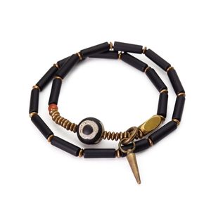 Tibetanische Perlen Strangs Schwarzes Onyx Armband Vintage Bearbeitete Kupfer Vajar Zen Heilung Schmuck Schutzzubehör Männer Frauen