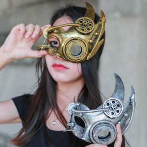 Steampunk Phantom Masquerade Cosplay Mask Mask Ball Mezza faccia uomo Punk Halloween Party Costume Puntelli Metallo pesante